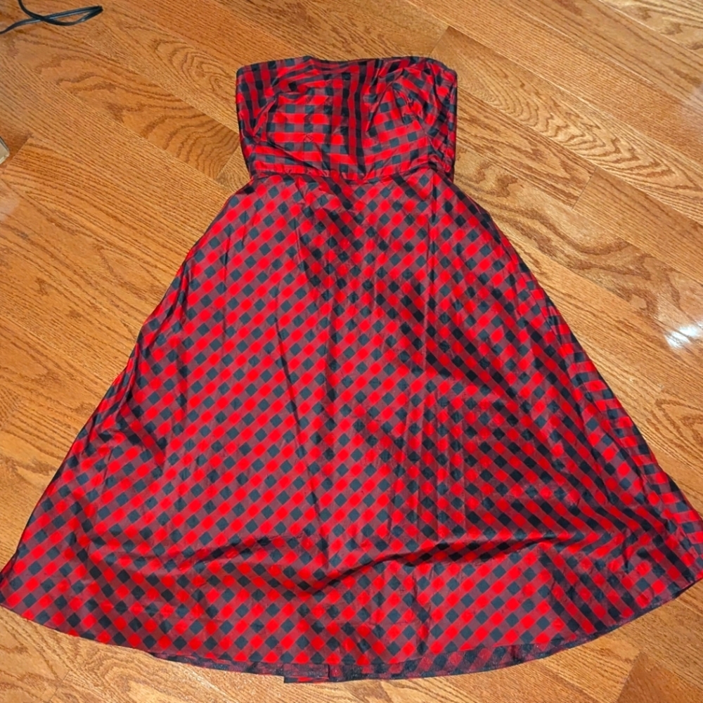J. Crew Strapless Red and Black Gingham Dress - Size 2
